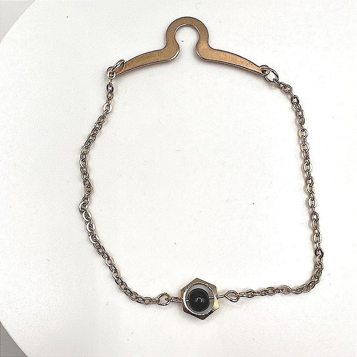 Vintage 90s Gold Tone Hexagon Black Bead Station Bracelet Minimalist Jewelry